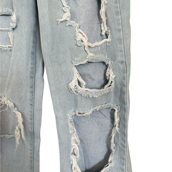RSQ Baggy Jean Women 27 Light Blue Distressed Denim Tapered Organic Cotton Blend - Picture 3 of 6